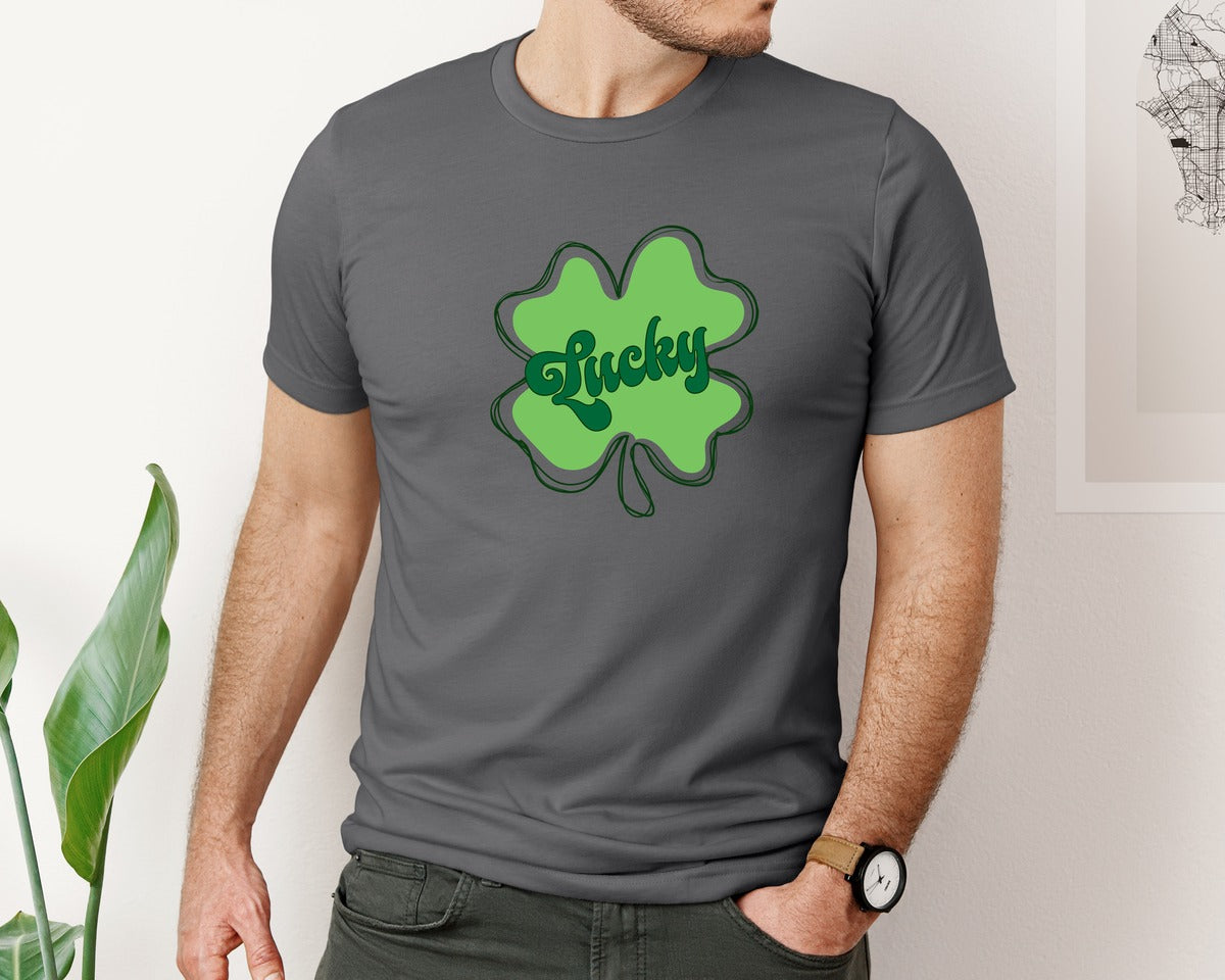 brand:Bella Canvas|color:Asphalt|Lucky St Patricks Day Clover 2 Graphic T-Shirt