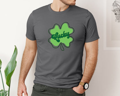 brand:Bella Canvas|color:Asphalt|Lucky St Patricks Day Clover 2 Graphic T-Shirt
