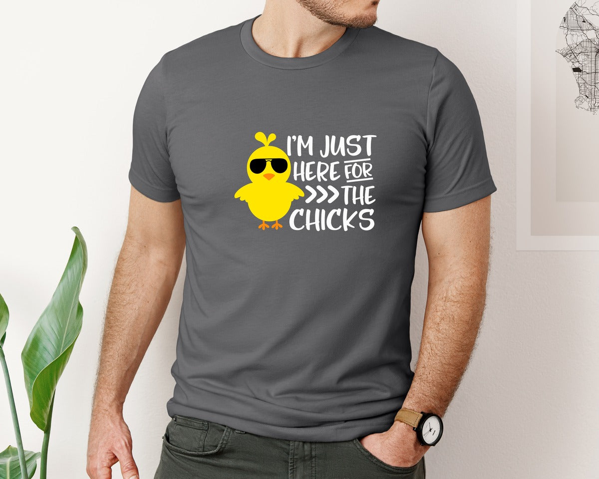 brand:Bella Canvas|color:Asphalt|I Am Just Here For The Chicks 4 Graphic T-Shirt