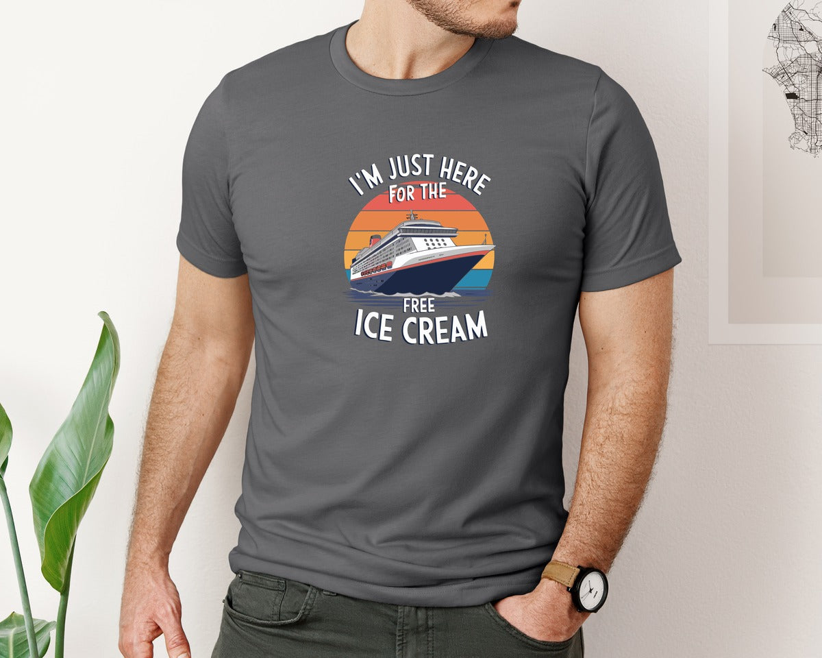 brand:Bella Canvas|color:Asphalt|Im Just Here For The Free Ice Cream 2 Graphic T-Shirt