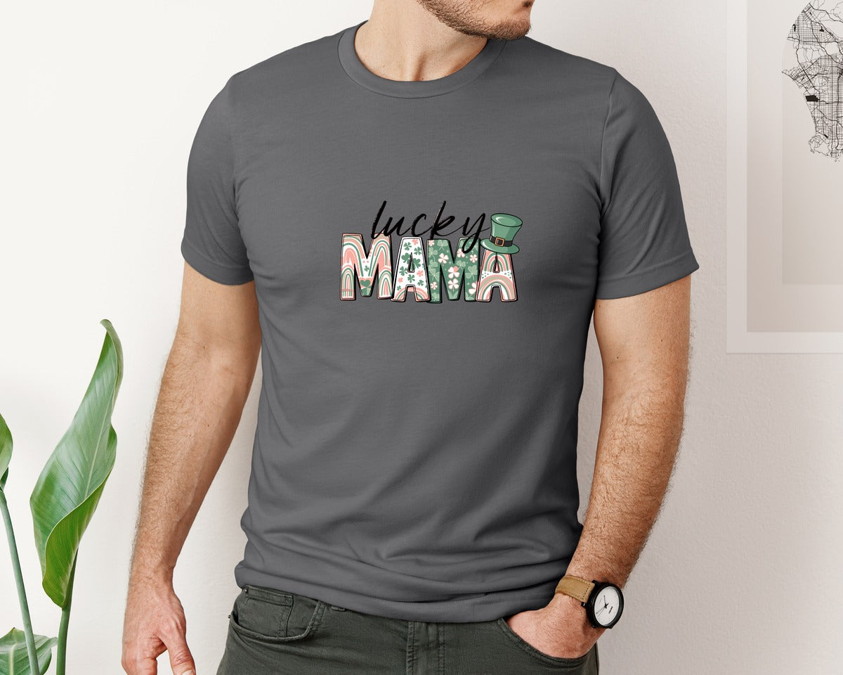 brand:Bella Canvas|color:Asphalt|Lucky Mama St Patricks Day 12 Graphic T-Shirt
