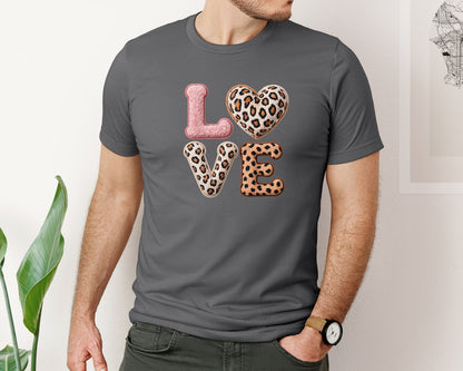 brand:Bella Canvas|color:Asphalt|Leopard Print Love Valentine Love Graphic T-Shirt