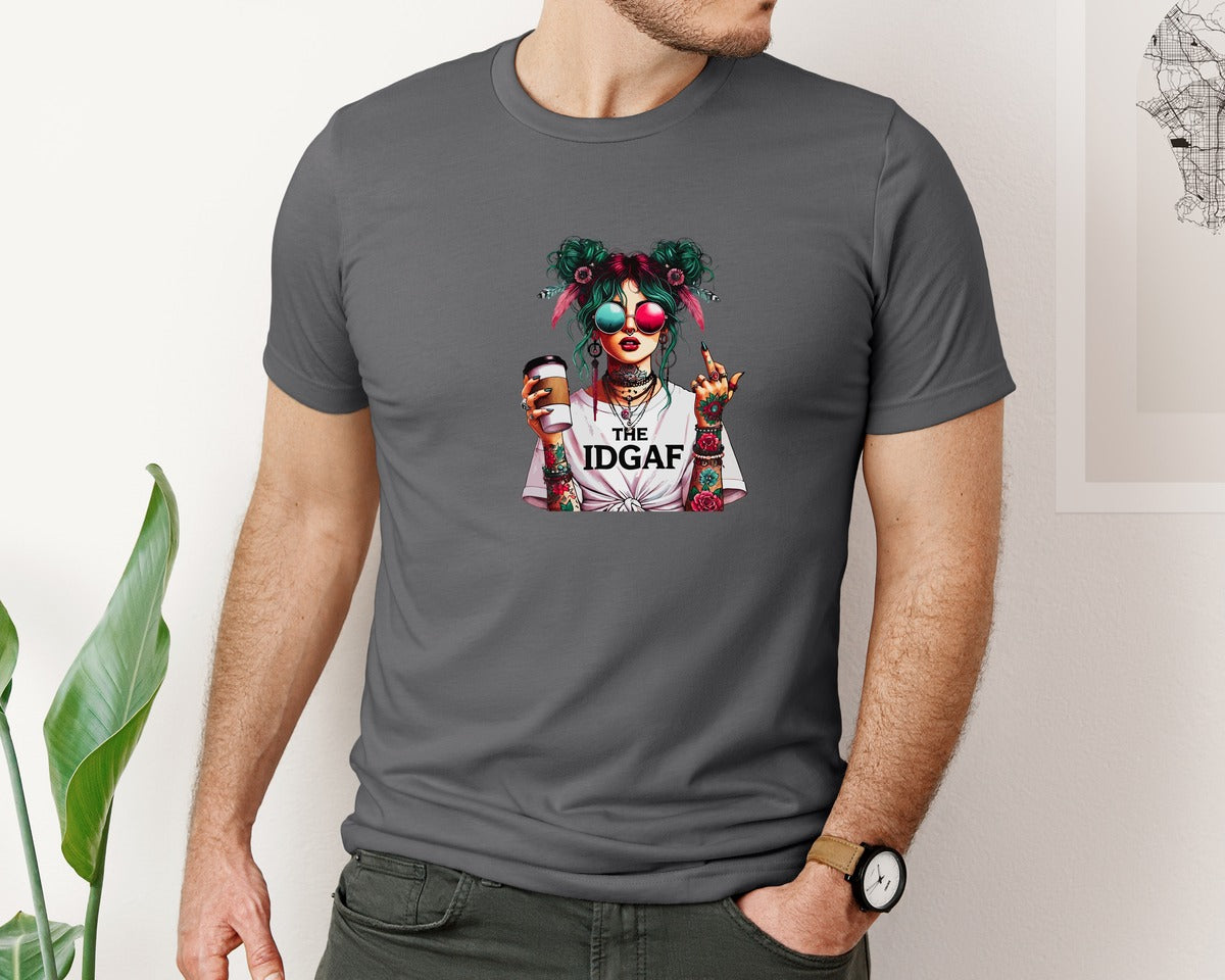brand:Bella Canvas|color:Asphalt|Edgy Girl Tattoo Girl Idgaf Graphic T-Shirt