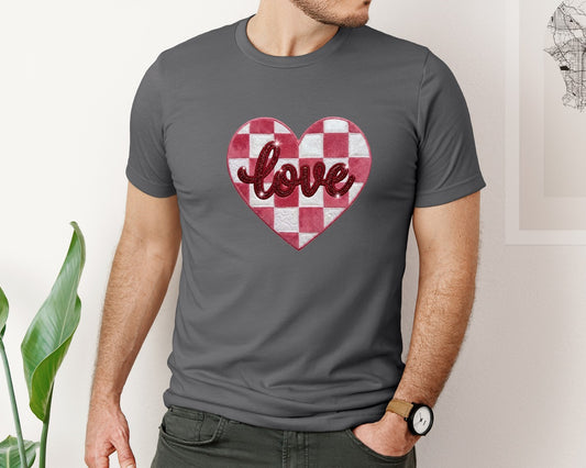 Faux Yarn Checkered Heart Valentine 2 Graphic T-Shirt