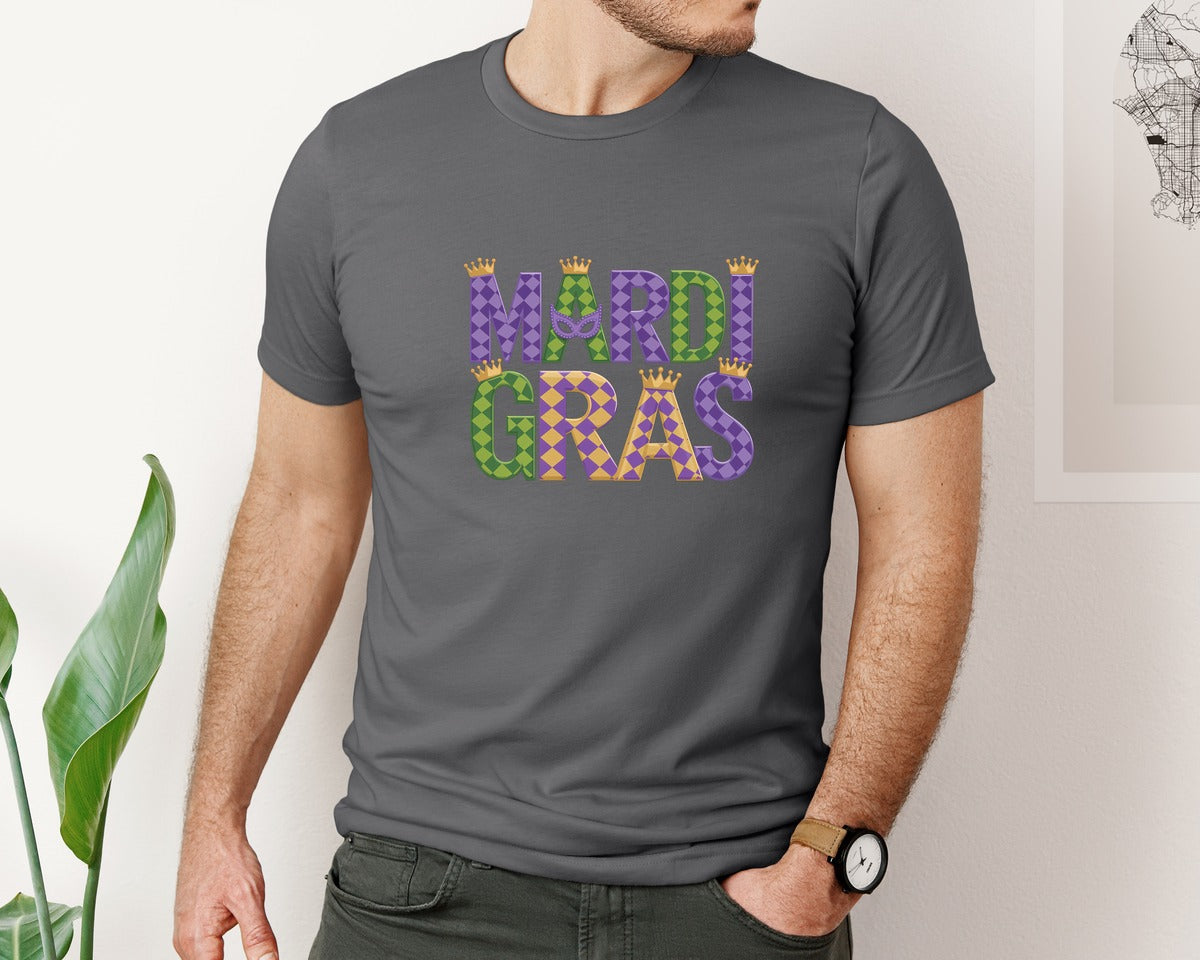 brand:Bella Canvas|color:Asphalt|Mardi Gras Festive Des Graphic T-Shirt