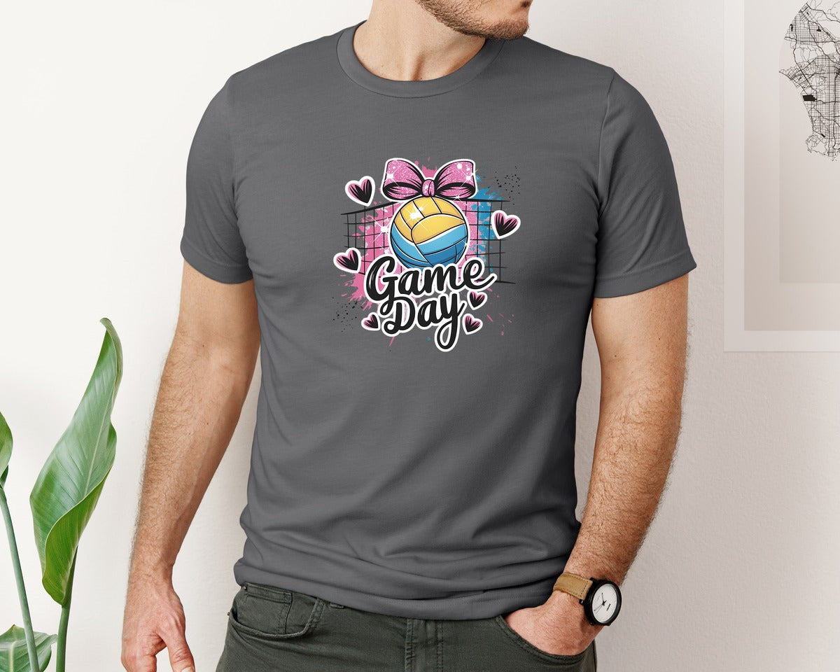 brand:Bella Canvas|color:Asphalt|Game Day Volleyball Cute Girly Spo Graphic T-Shirt