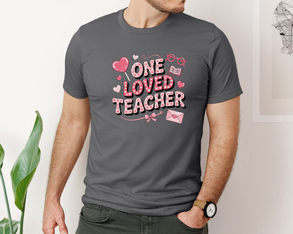 brand:Bella Canvas|color:Asphalt|One Loved Teacher Valentine Pnglove Graphic T-Shirt
