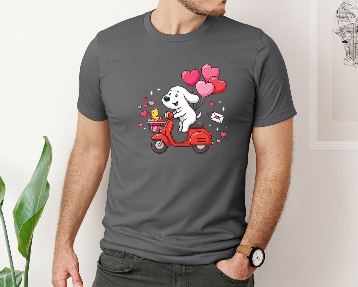brand:Bella Canvas|color:Asphalt|Valentine Cartoon Dog Love Tshirt 2 Graphic T-Shirt
