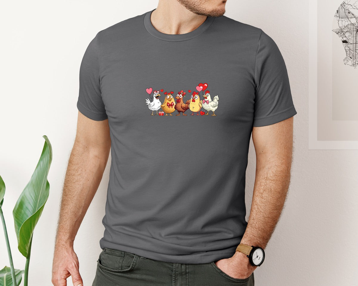 brand:Bella Canvas|color:Asphalt|Chicken Valentine Heart Graphic T-Shirt