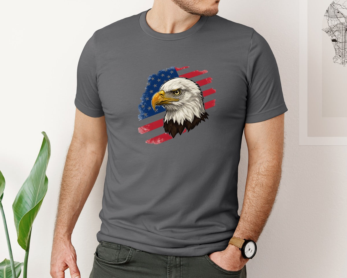 brand:Bella Canvas|color:Asphalt|American Eagle With Flag Patriotic Graphic T-Shirt