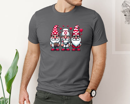 brand:Bella Canvas|color:Asphalt|Nurse Gnome Valentine Nurse Graphic T-Shirt