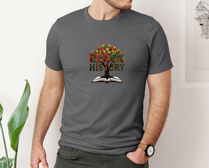 brand:Bella Canvas|color:Asphalt|Black History Month Tree Of Knowledge Graphic T-Shirt
