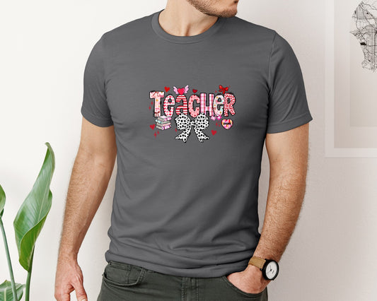 Valentine Teacher Coquette Bow Girly Graphic T-Shirt