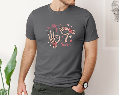 brand:Bella Canvas|color:Asphalt|Six Seven Skeleton Hands Funny Valentine 2 Graphic T-Shirt