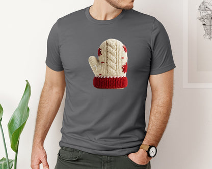 brand:Bella Canvas|color:Asphalt|Cute Knitted Mitten Christmas T Shirt Graphic T-Shirt