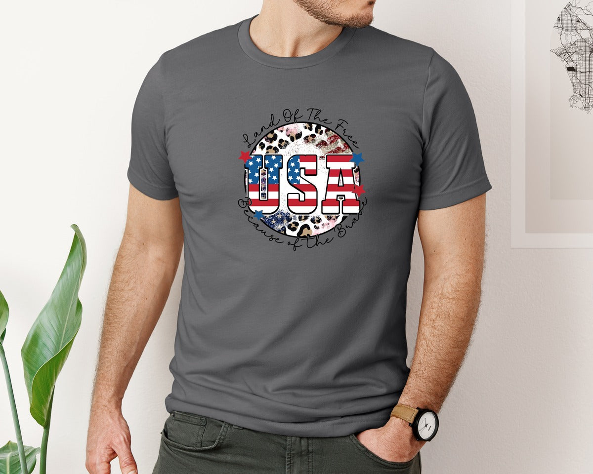 brand:Bella Canvas|color:Asphalt|Retro Usa Land Of The Free Graphic T-Shirt