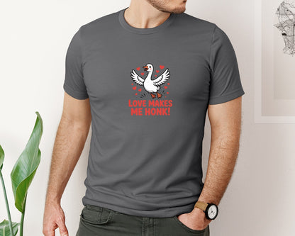 brand:Bella Canvas|color:Asphalt|Love Makes Me Honk Goose Valentine Graphic T-Shirt