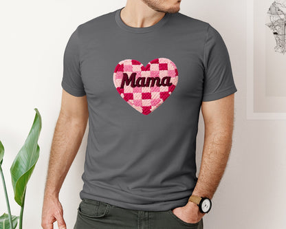 brand:Bella Canvas|color:Asphalt|Faux Yarn Mama Valentine Graphic T-Shirt