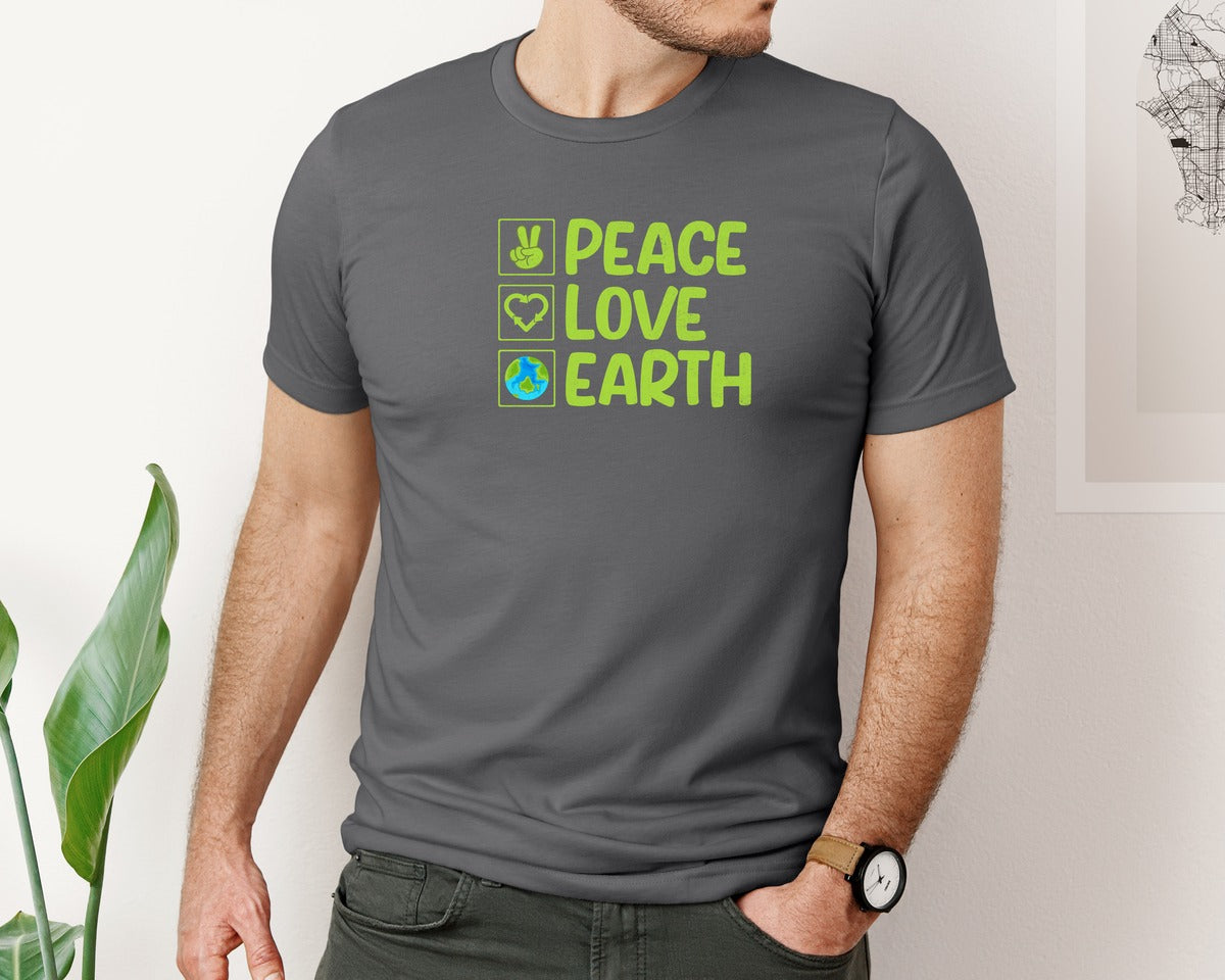 brand:Bella Canvas|color:Asphalt|Peace Love Earth T Shirt Graphic T-Shirt