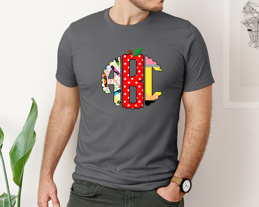 Back To School Handdraw Circle Monogram Graphic T-Shirt
