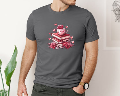 brand:Bella Canvas|color:Asphalt|Valentine Book Lover 5 Graphic T-Shirt
