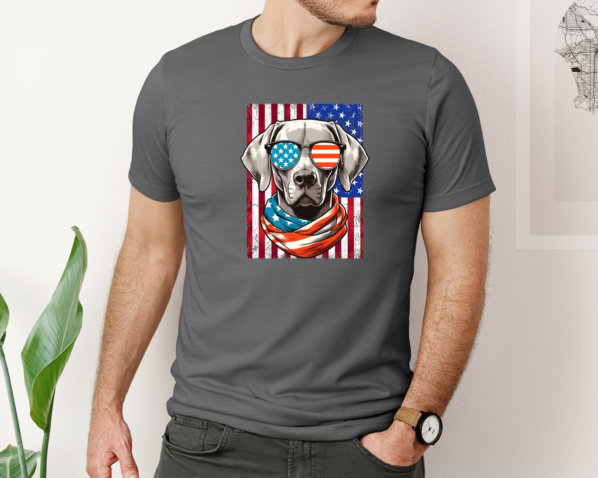brand:Bella Canvas|color:Asphalt|Weimaraner Dog 4Th Of July Usa Flag Graphic T-Shirt