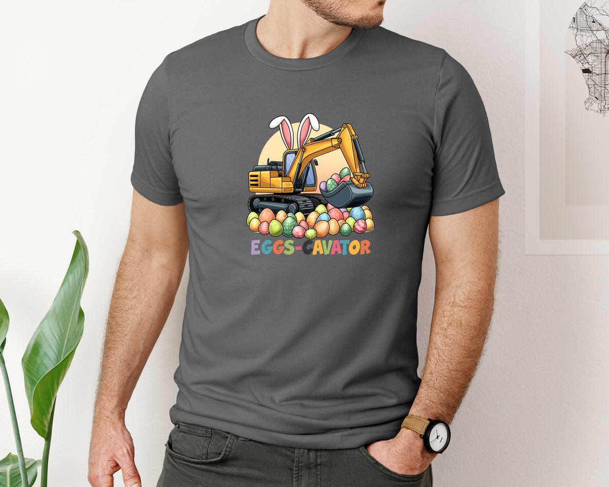 brand:Bella Canvas|color:Asphalt|Eggs Cavator Easter Excavator 2 Graphic T-Shirt