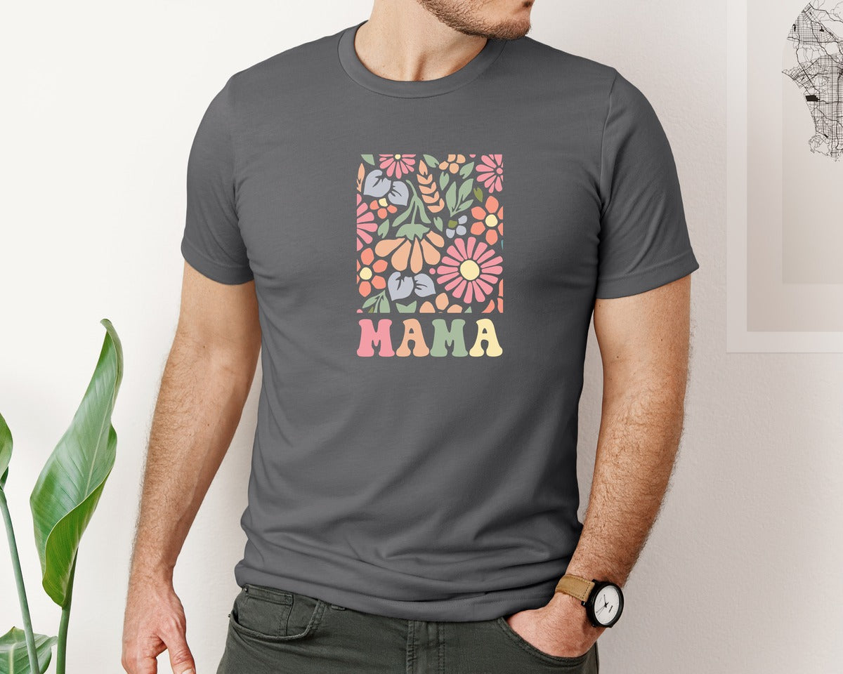 brand:Bella Canvas|color:Asphalt|Boho Floral Mama Mama Flower Graphic T-Shirt