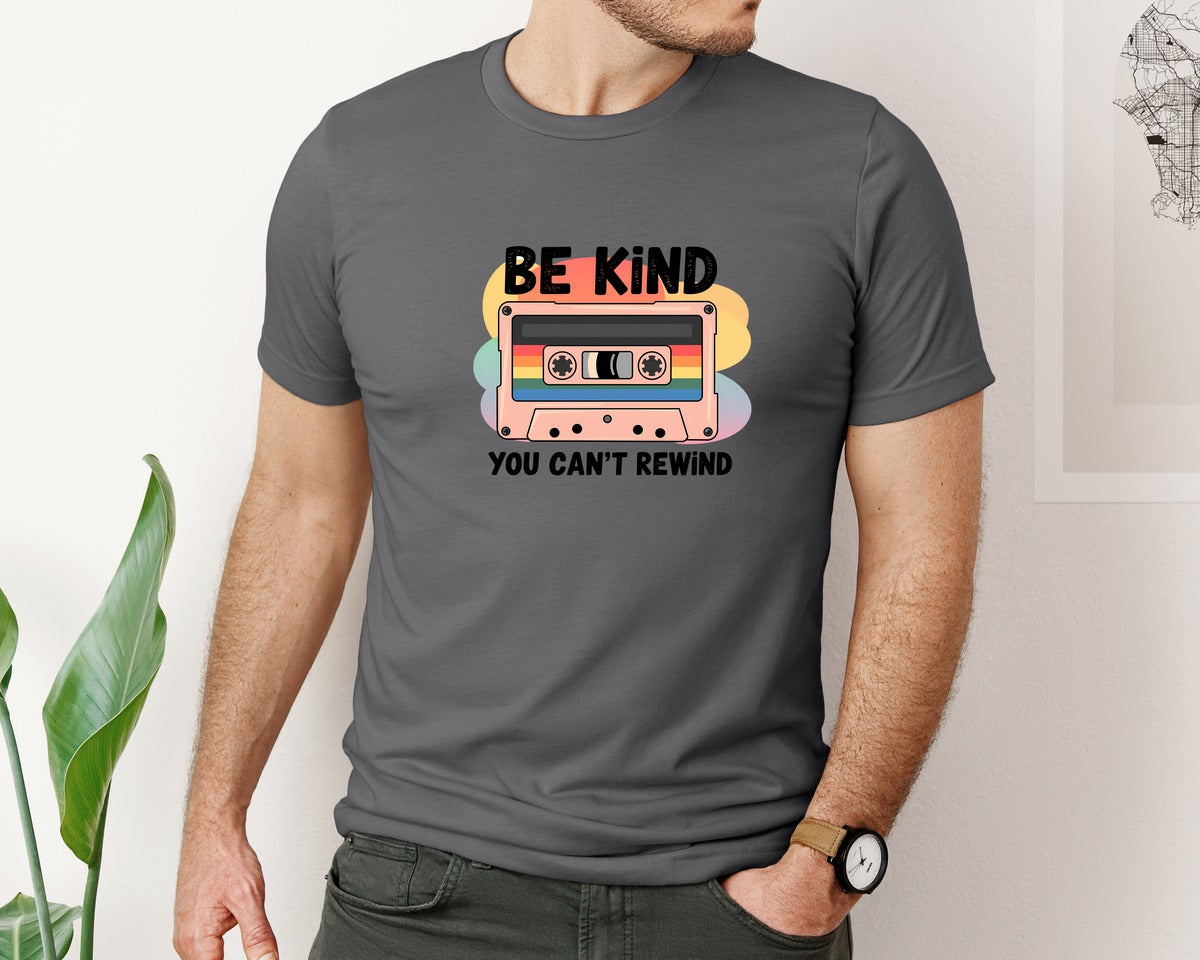 brand:Bella Canvas|color:Asphalt|Be Kind Retro Cassette Tape 2 Graphic T-Shirt