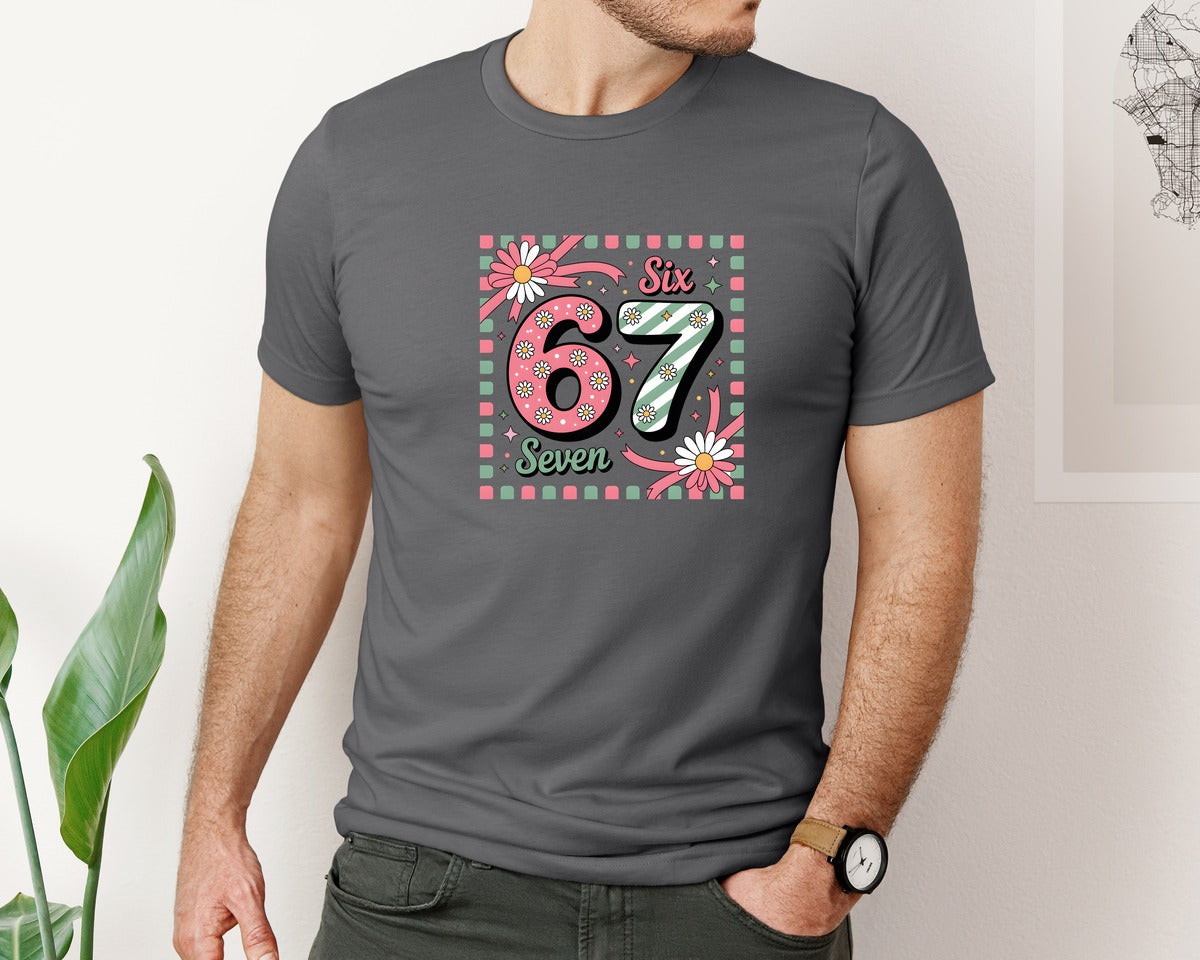 brand:Bella Canvas|color:Asphalt|Six Seven Number Valentines Day 7 Graphic T-Shirt