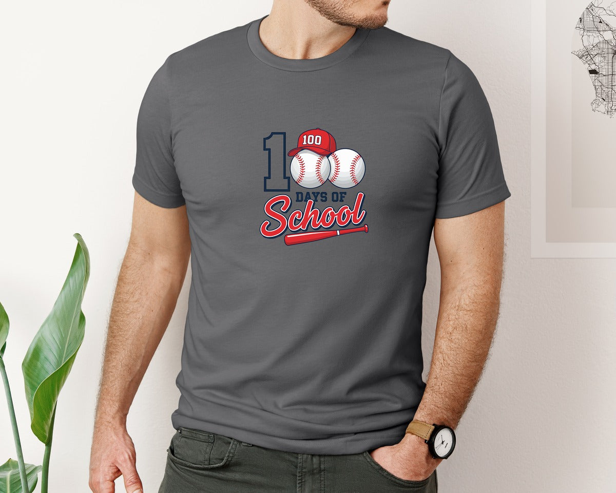 brand:Bella Canvas|color:Asphalt|Baseball 100 Days School Design Graphic T-Shirt