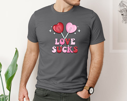 Love Sucks Retro Anti Valentines Day Graphic T-Shirt