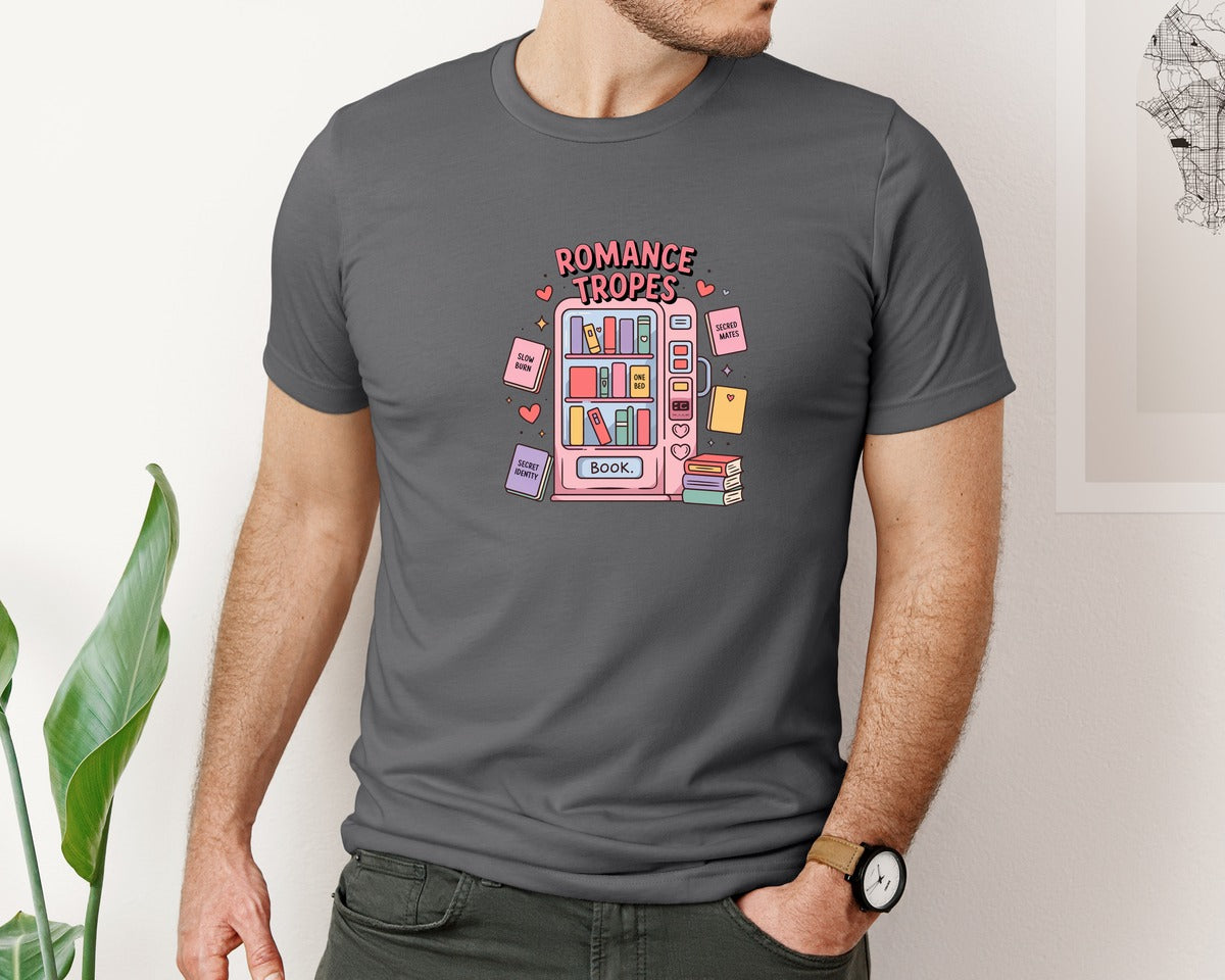brand:Bella Canvas|color:Asphalt|Cute Love Story Book Vending Machine Graphic T-Shirt