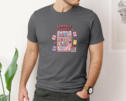 brand:Bella Canvas|color:Asphalt|Cute Love Story Book Vending Machine Graphic T-Shirt