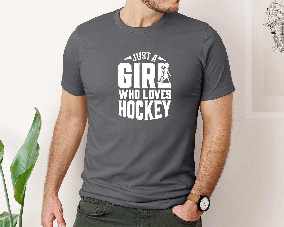 brand:Bella Canvas|color:Asphalt|Girl Who Loves Hockey Hockey Graphic T-Shirt