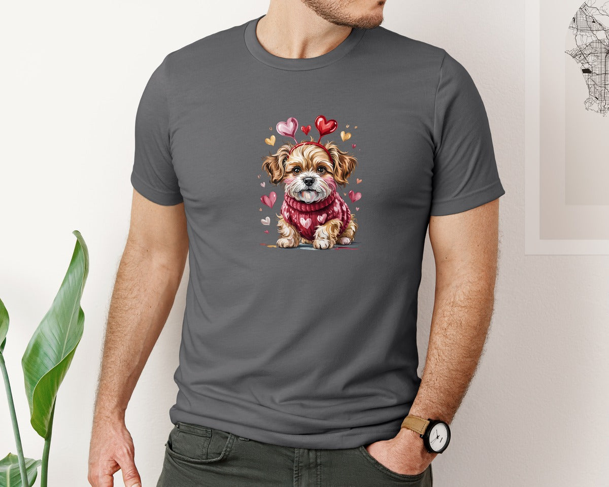 brand:Bella Canvas|color:Asphalt|Valentines Hand Painted Goldendoodle Graphic T-Shirt
