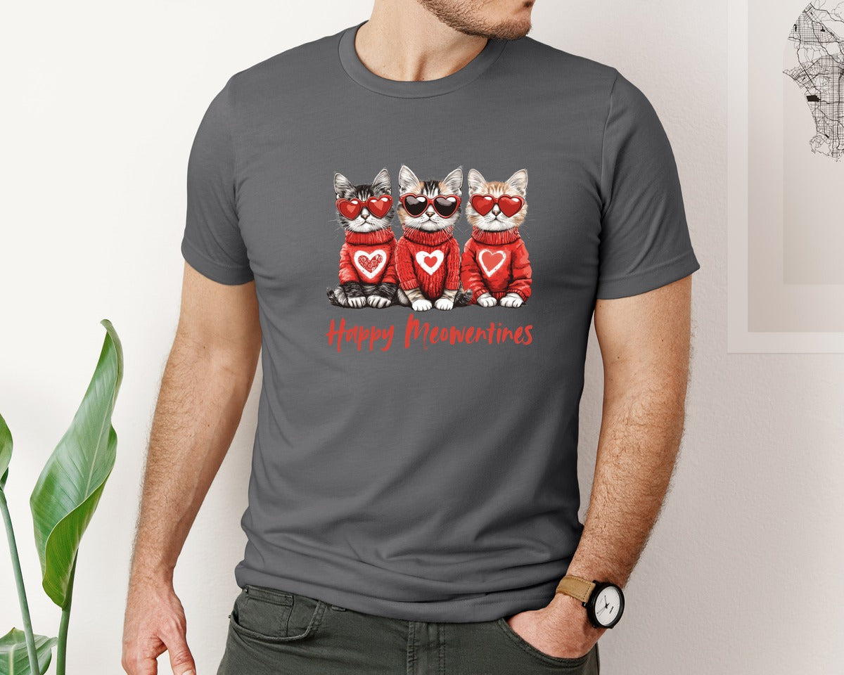 brand:Bella Canvas|color:Asphalt|Valentine Cat Valentine Heart 20 Graphic T-Shirt