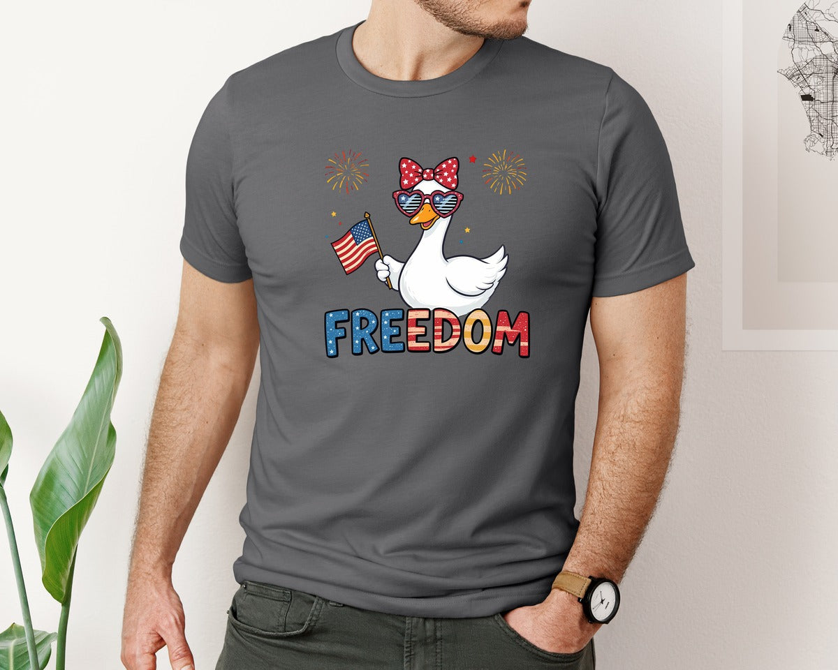 brand:Bella Canvas|color:Asphalt|Patriotic Goose Freedom Bird Graphic T-Shirt