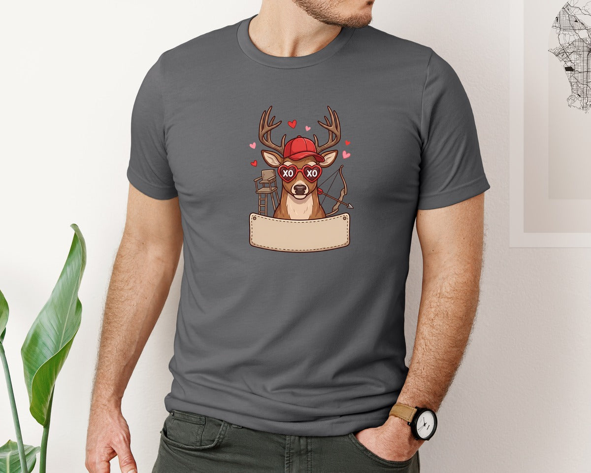 brand:Bella Canvas|color:Asphalt|Valentine Deer Blank Label Graphic T-Shirt