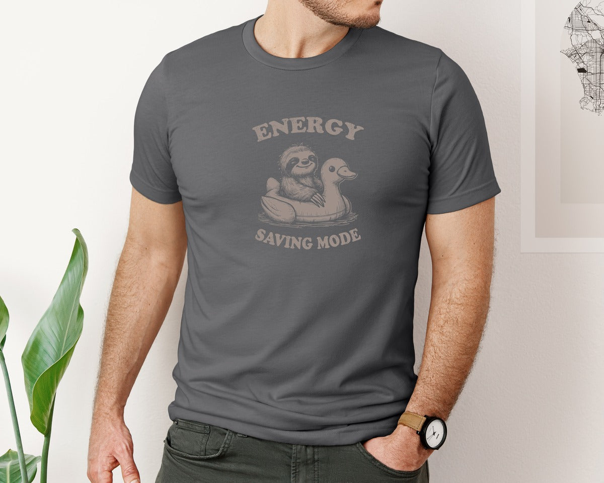 brand:Bella Canvas|color:Asphalt|Energy Saving Mode Sloth On Duck Float Graphic T-Shirt