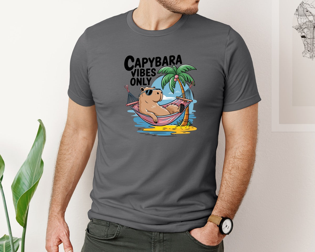 brand:Bella Canvas|color:Asphalt|Capybara Vibes Only Summer T Shirt Print Graphic T-Shirt