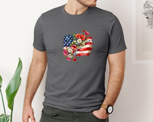 Floral American Flag 4Th Of July 2 Graphic T-Shirt