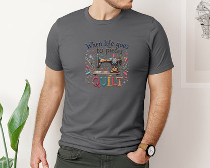brand:Bella Canvas|color:Asphalt|Quilting When Life Goes To Pieces Graphic T-Shirt