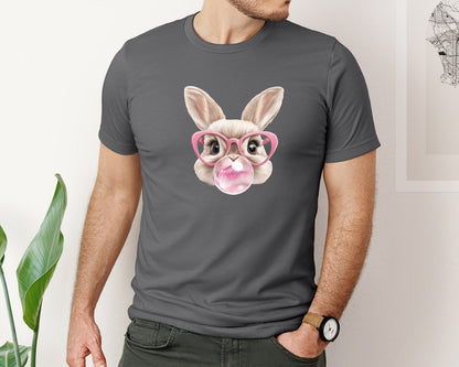 brand:Bella Canvas|color:Asphalt|Easter Bunny Coquette Bunny Blowing 3 Graphic T-Shirt