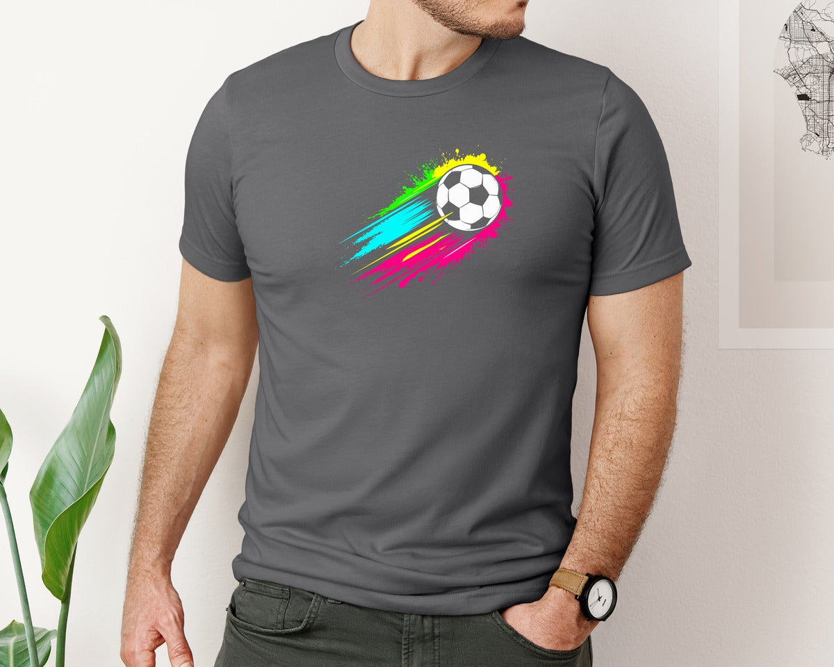 brand:Bella Canvas|color:Asphalt|Colorful Tie Dye Soccer Ball T Shirt Graphic T-Shirt