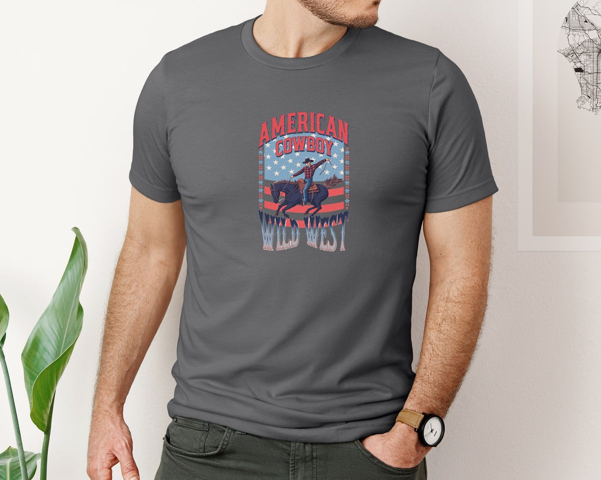 brand:Bella Canvas|color:Asphalt|American Cowboy Wild West Vintage Graphic T-Shirt