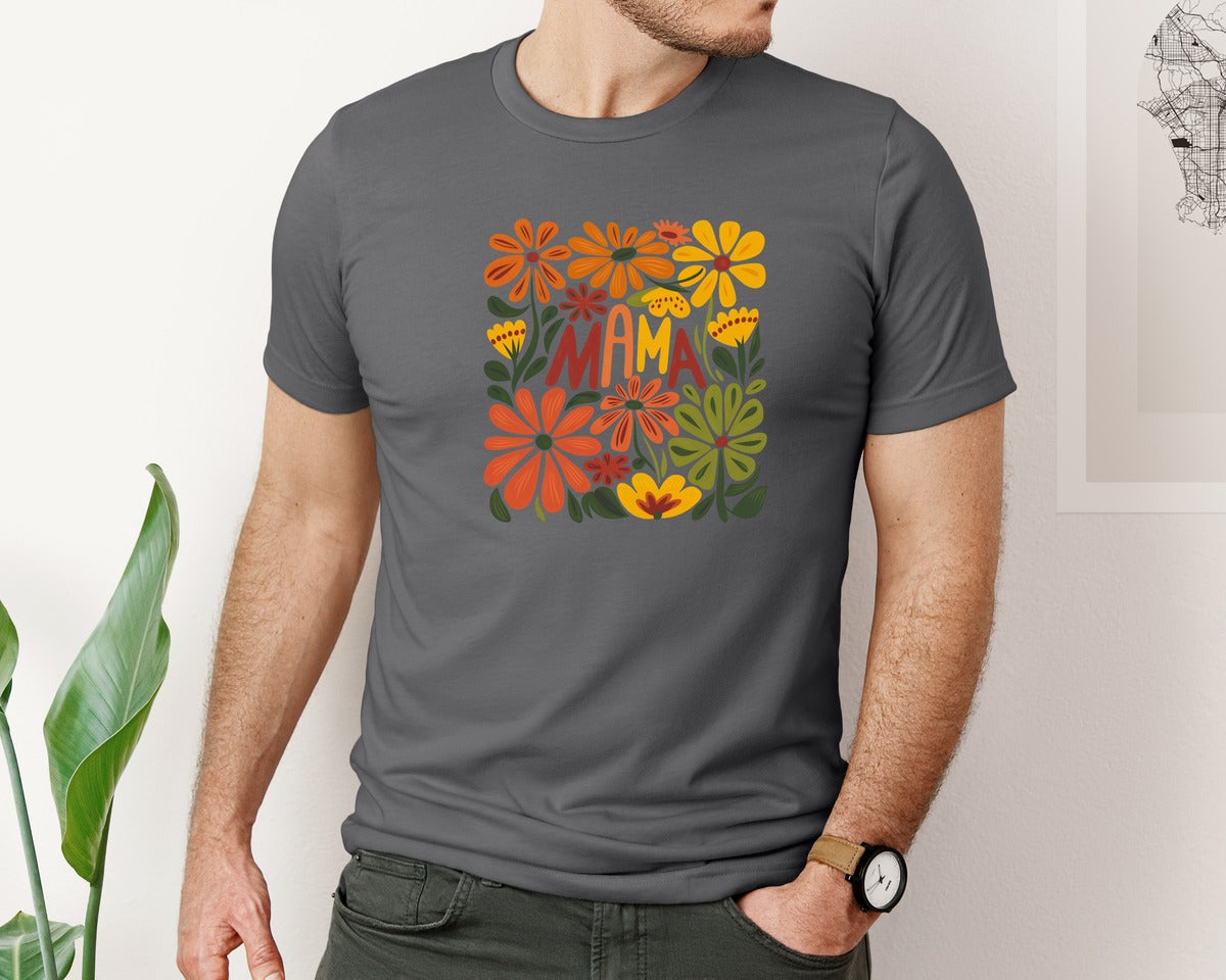 brand:Bella Canvas|color:Asphalt|Retro Floral Mama Boho Mothers Day 3 Graphic T-Shirt