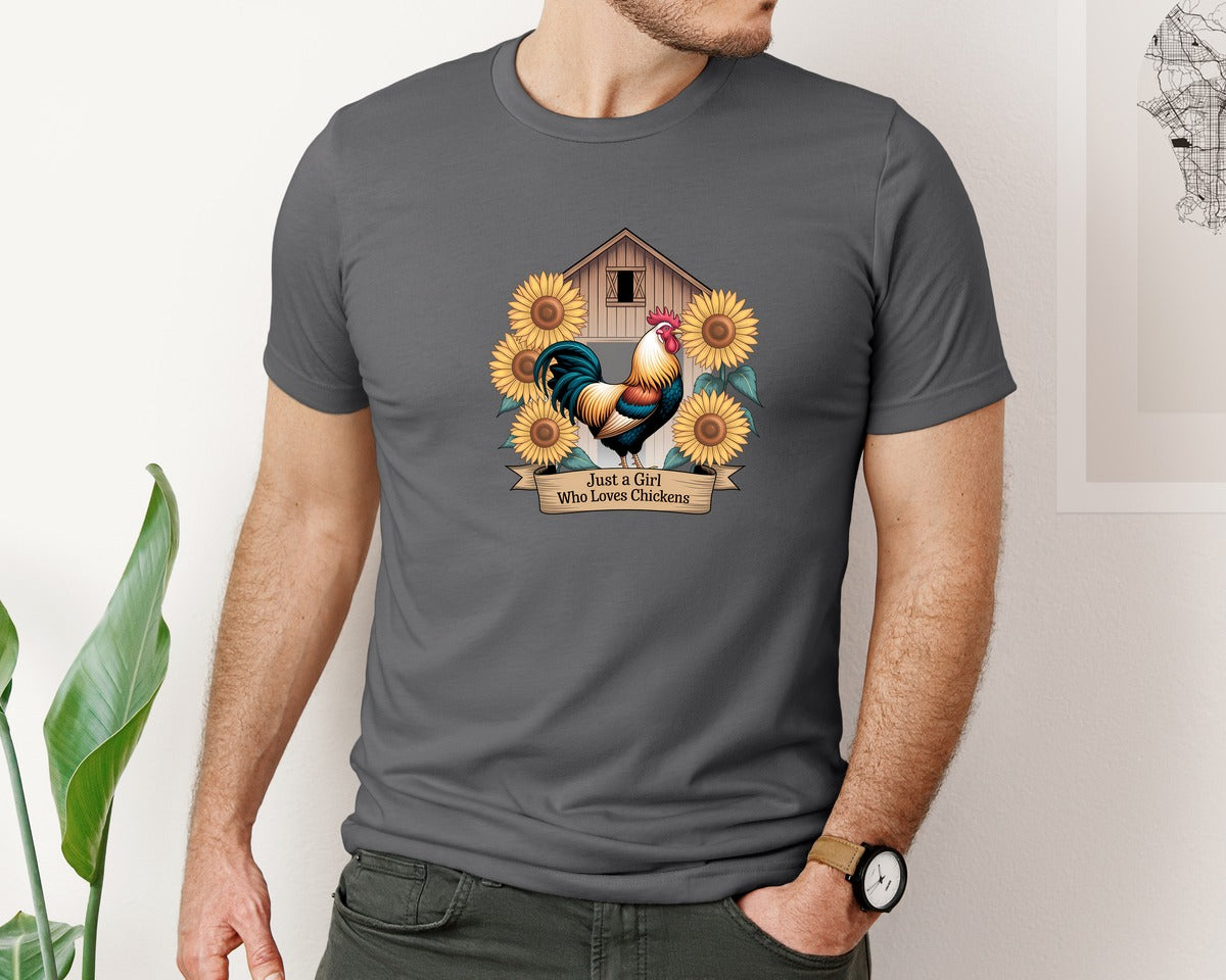 brand:Bella Canvas|color:Asphalt|Just A Girl Who Loves Chickens 8 Graphic T-Shirt