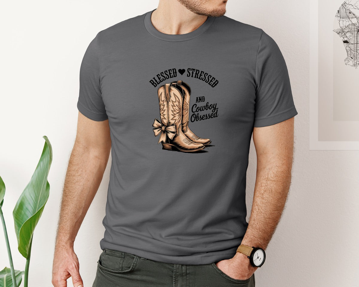 brand:Bella Canvas|color:Asphalt|Blessed Stressed Mom Western Mothers Day 2 Graphic T-Shirt