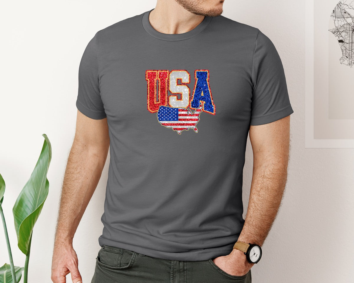 brand:Bella Canvas|color:Asphalt|Glitter Usa 4Th Of July 2 Graphic T-Shirt